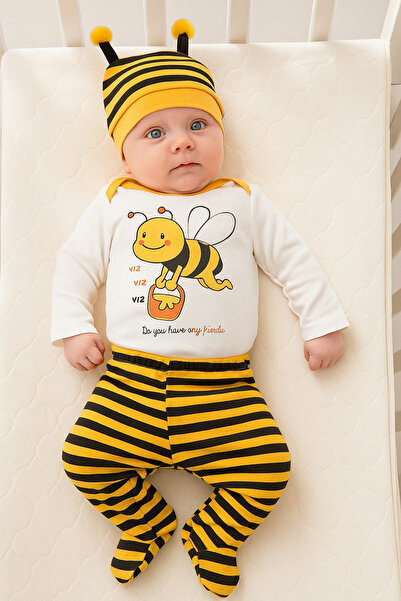 Bilge Trend Bear Printed 3 Piece Baby Set, Hospital Exit Zibin Set, Birth Bab...