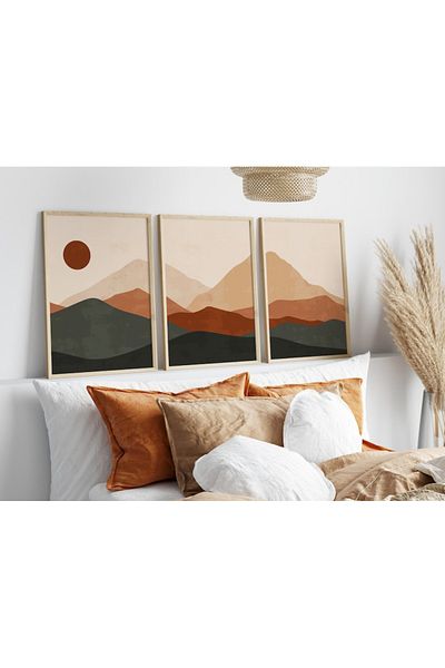 Nuqta Three canvas paintings - mountain views in an abstract artistic style