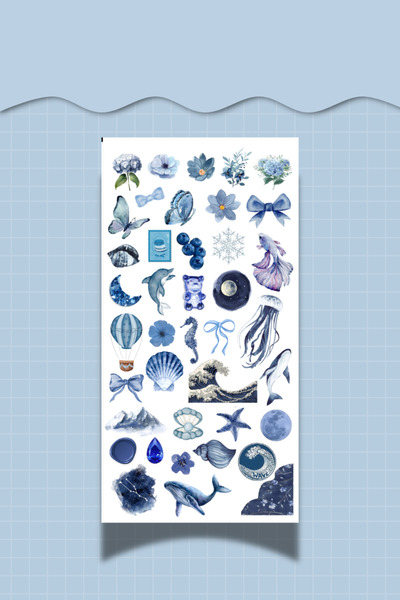 Hume Craft 3-Piece Blue Sticker Set – Blue Themed Stickers – (Agenda, Notebook, Bullet Journal, Scrabook)