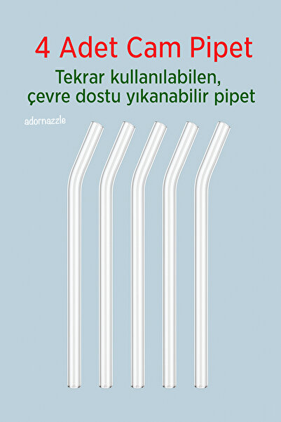 adornazzle Şeffaf Cam Pipet, Kalın Cam Pipet, Eğik Cam Pipet, Tekrar Kullanıl...