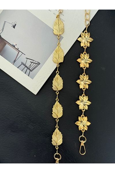 TABA BUTİK 2-Piece Adjustable Chain Women's Belt with Leaf & Flower Detail