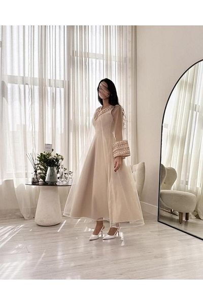 HOOR AL-YASMEEN Korean stretch taffeta dress with hand embroidery