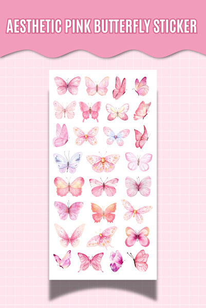 Hume Craft Aesthetic Pink Butterfly Sticker – Pembe Kelebek Tasarımlı Etiket ...