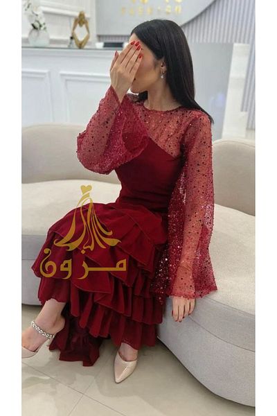 MEZON FASHION Layered Burgundy Evening Dress