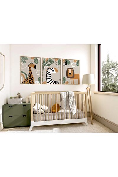 Nuqta Three canvas paintings - safari animals in a cartoon style for children