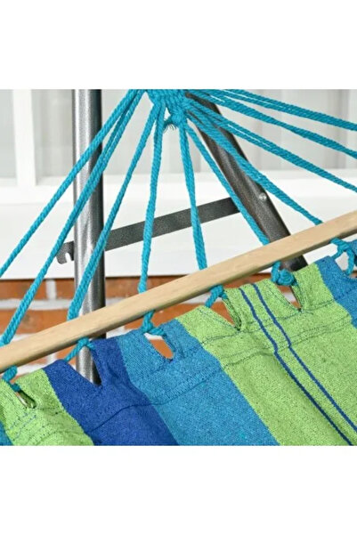 ART Cotton Hammock with Steel Support, Bag, Blue and Green, Stripes, 188 x 62 cm