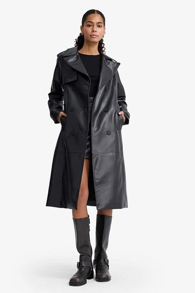 DeFacto Regular Fit Faux Leather Button Pocket Long Trench Coat E9873Ax25Au
