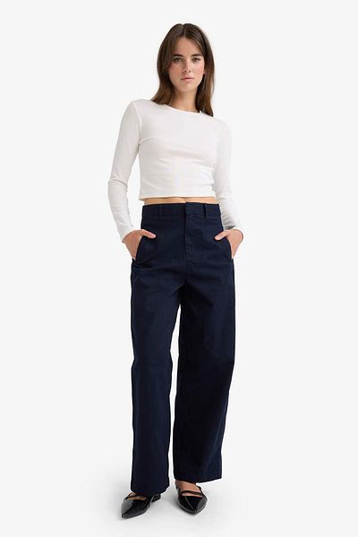 DeFacto Barrel Fit Double Pocket High Waist Straight Leg Gabardine Trousers F8133Ax25Au