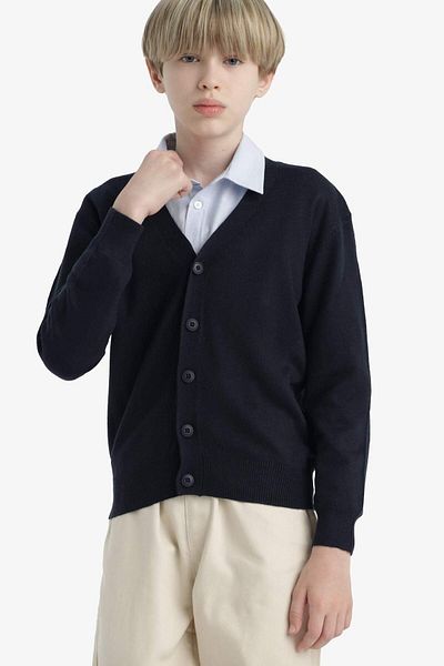 DeFacto Boy's V-Neck Button School Cardigan F3735A825Au
