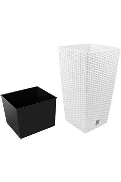 Prosperplast Τετράγωνη γλάστρα, RATO τετράγωνη, 32,5 x 32,5 cm, Υ 61 cm, απομίμηση rattan, λευκό