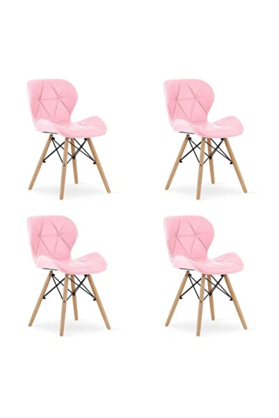 Artool Set 4 scaune stil scandinav, Artool, Lago, - piele, lemn, roz, 47 x 52...