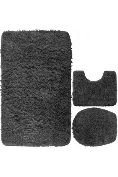 JollyMag Dark Grey Bathroom Mat Set, 3 Pieces, Ruhhy