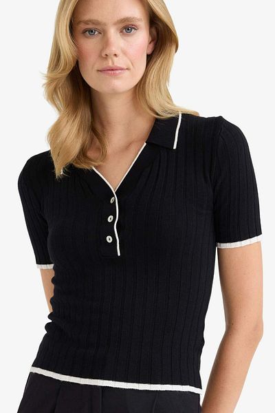 DeFacto Fitted Polo Neck Knitwear Short Sleeve Sweater F7771Ax25Au