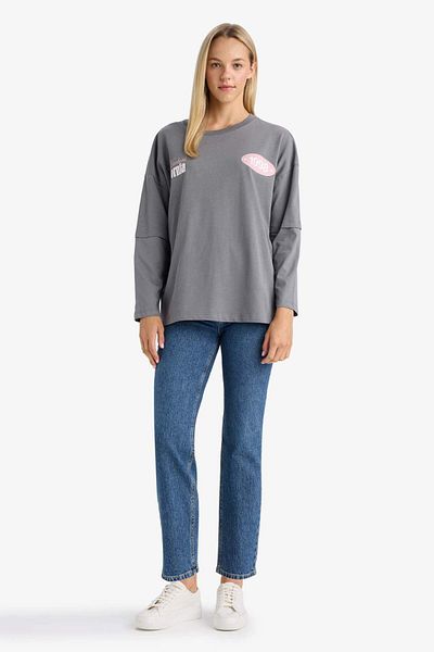 DeFacto Loose Fit Crew Neck Back Printed Long Sleeve T-Shirt F8914Ax25Au