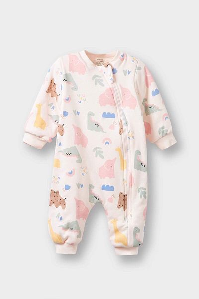 DeFacto Baby Girl Dinosaur Printed Long Sleeve Zippered Jumpsuit F2186A525Au