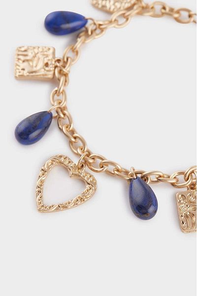 DeFacto Women's Blue Stone Heart Gold Bracelet F6668Axns
