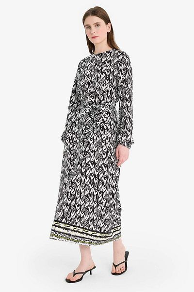 DeFacto Regular Fit Crew Neck Floral Print Long Sleeve Maxi Dress D9835Ax25Sm