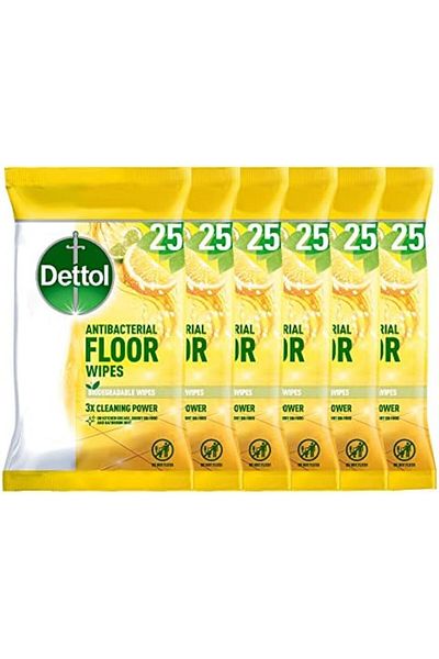 Dettol Antibacterial Floor Wipes, Citrus, Total of 150 Wipes (6 Packs X 25)