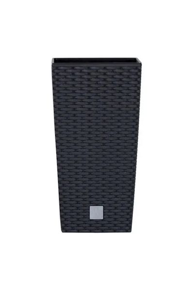 Prosperplast Decorative Flower Pot, Square, 32.5 x 32.5 x 61 cm, Rattan Imitation, Anthracite,