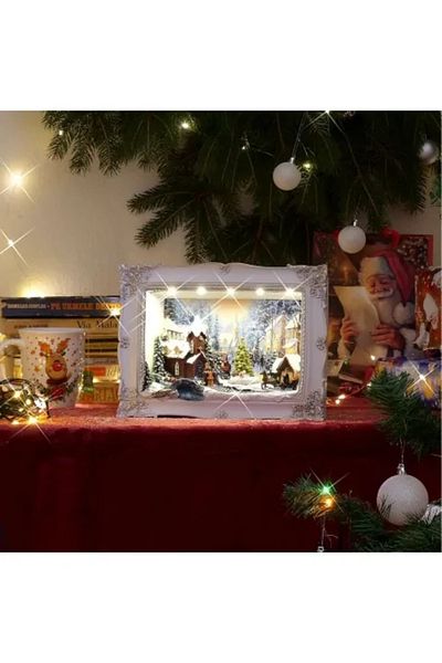 Magic Home Christmas Decoration, Polyresin, Snowy Village LED Painting