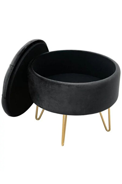 Akord Furniture Factory Kulatý taburet s úložným prostorem, samet, černý, max. 80 kg, 38 x 33 cm, Caro, Akord