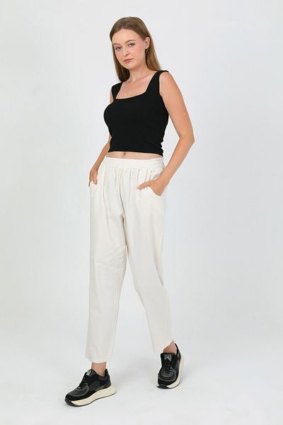 TANISA Nomira Elastic Waist Gabardine Trousers Tns-4156