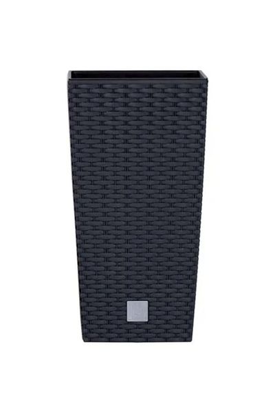 Prosperplast Square Flower Pot, RATO Square, 22.5 x 22.5 x 42.1 cm, 8/16.3 L, Rattan Imitation, Black
