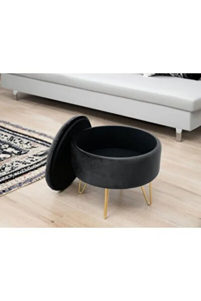 Akord Furniture Factory Kulatý taburet s úložným prostorem, samet, černý, max. 80 kg, 38 x 33 cm, Caro, Akord