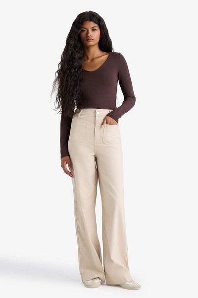DeFacto Straight Fit Patched Pocket Regular Waist Straight Leg Long Length Gabardine Trousers F8304Ax25Au