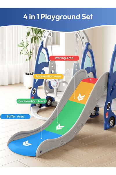Sheinhome Kids Slide, Swing & Climber Set with Basketball Hoop, Indoor & Outdoor, Safe Toddler Playground