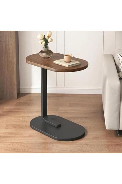 Tradeo C-Shaped Side Table – Small Sofa End Table, Metal & Wood Design for Living Room, Bed, Office