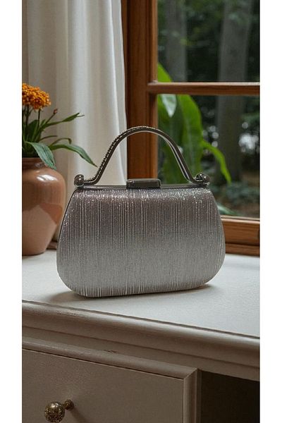 Butik Beyabags Laser Cut Anthracite Platinum Evening Dress Bag