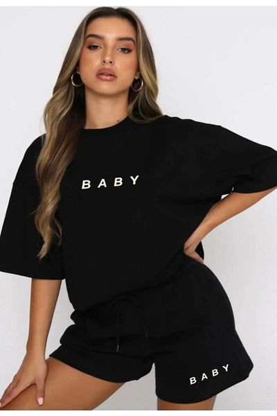 Eşofmania Women's Summer Baby Printed Shorts-T-Shirt Tracksuit Set