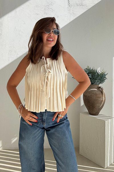 ELVAN TOLON Ecru Pleated Blouse