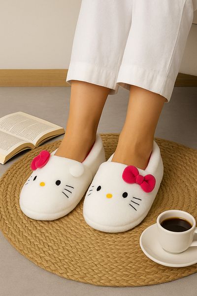 STOCON Girl's Plush House Slippers with Hello Kitty Figure – Soft, Non-Slip and Warm Women's Slippers Stc1141