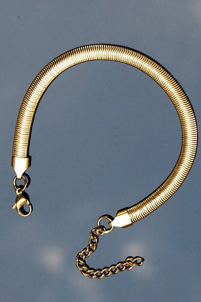 Rua Jewelry Steel Italian Flat Snake Worm Bracelet 6 mm Gold Color |   Non-Blackening, Unisex, 2 Years Warranty