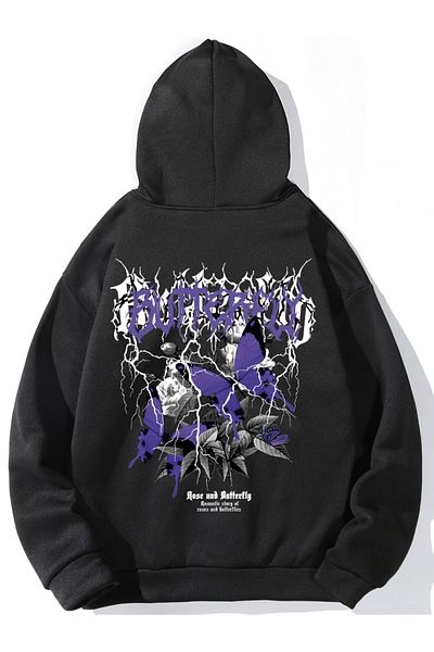 COHERENT Unisex Men/Women Colorful Butterlycustom Printed Cotton Oversized Hooded Sweatshirt