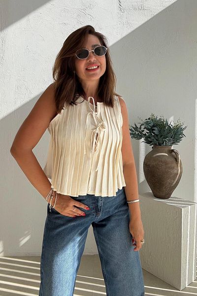 ELVAN TOLON Ecru Pleated Blouse