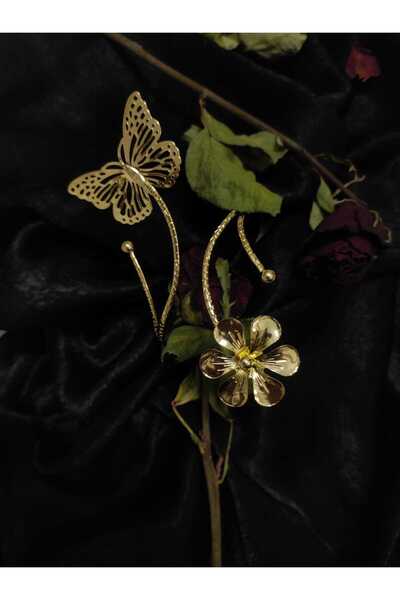 Butik Ayarlanabilir Gold Çiçek Ve Kelebek Üst Kol (Pazu) Bilekliği