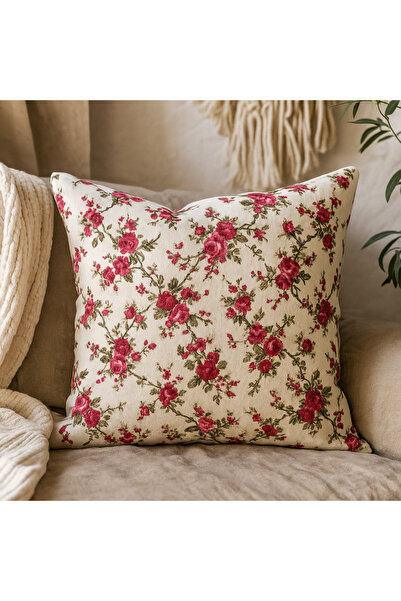 Elyona Red Floral Duck Fabric Throw Pillow Cover - Hidden Zipper,