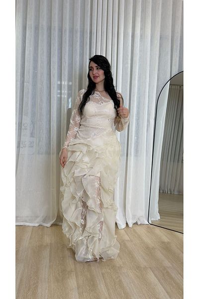 MOAN Evening dress with ruffled jazz ribbons