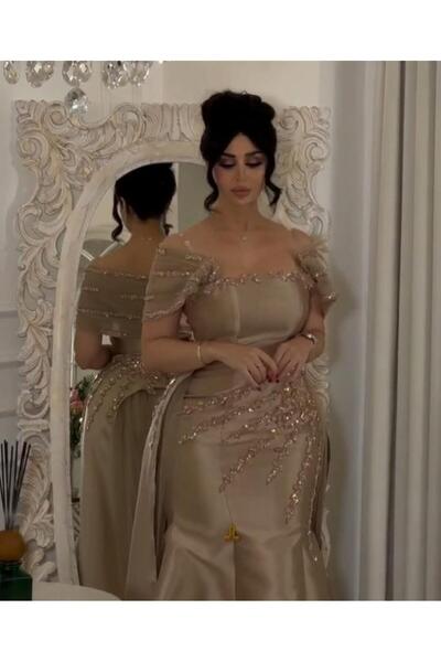 MEZON FASHION Embroidered golden evening dress