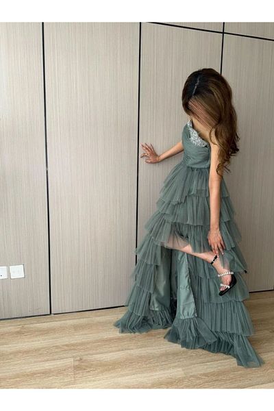 MEZON FASHION Tiered tulle dress with bow tie