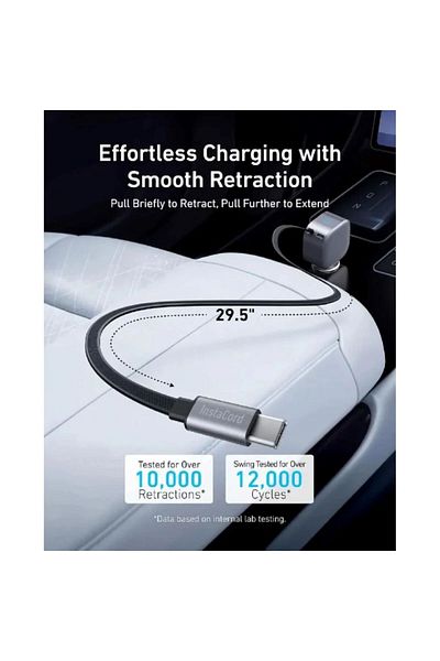 Anker 75W USB-C Car Charger with Built-in Retractable USB-C Cable - Black