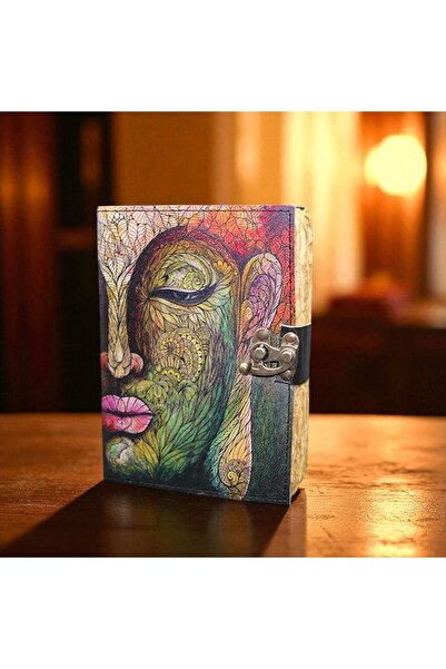Kuzey Tacı Χειροποίητο δερμάτινο σημειωματάριο με πολύχρωμο σχέδιο προσώπου τ...