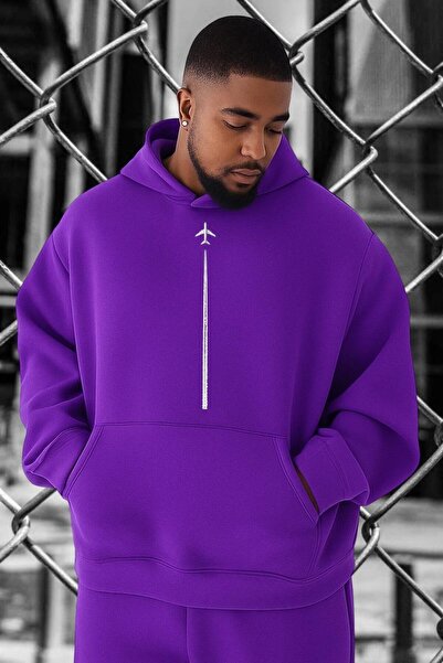 BENROMA Голям размер суитшърт с принт на самолет