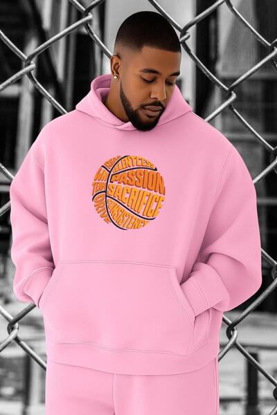 BENROMA سترة رياضية كبيرة الحجم مطبوعة بتصميم كرة السلة مصنوعة من القطن الممش...