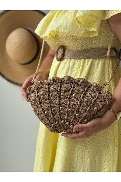 Zeynep Keskin Design Mussel Bag, Oyster Bag, Women's Shoulder Bag, Beaded Mussel Bag, Straw Bag