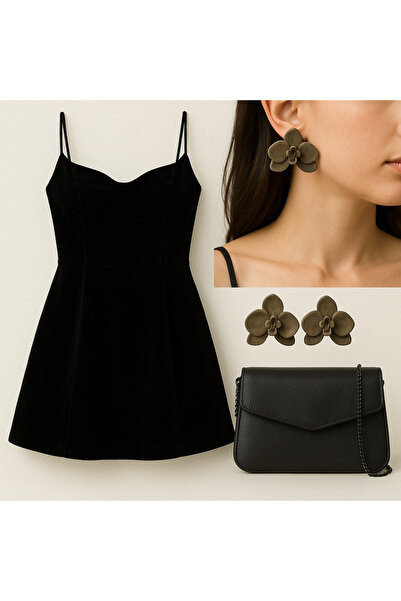 Lu Atelier Orchidée Noire – El Yapımı Siyah Orkide Tasarım Küpe | Lu Atelier