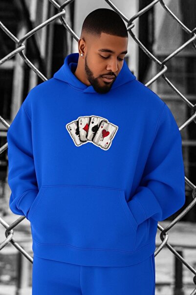 BENROMA 3 Thread Combed Cotton Poker Card Printed Oversized Sweatshirt